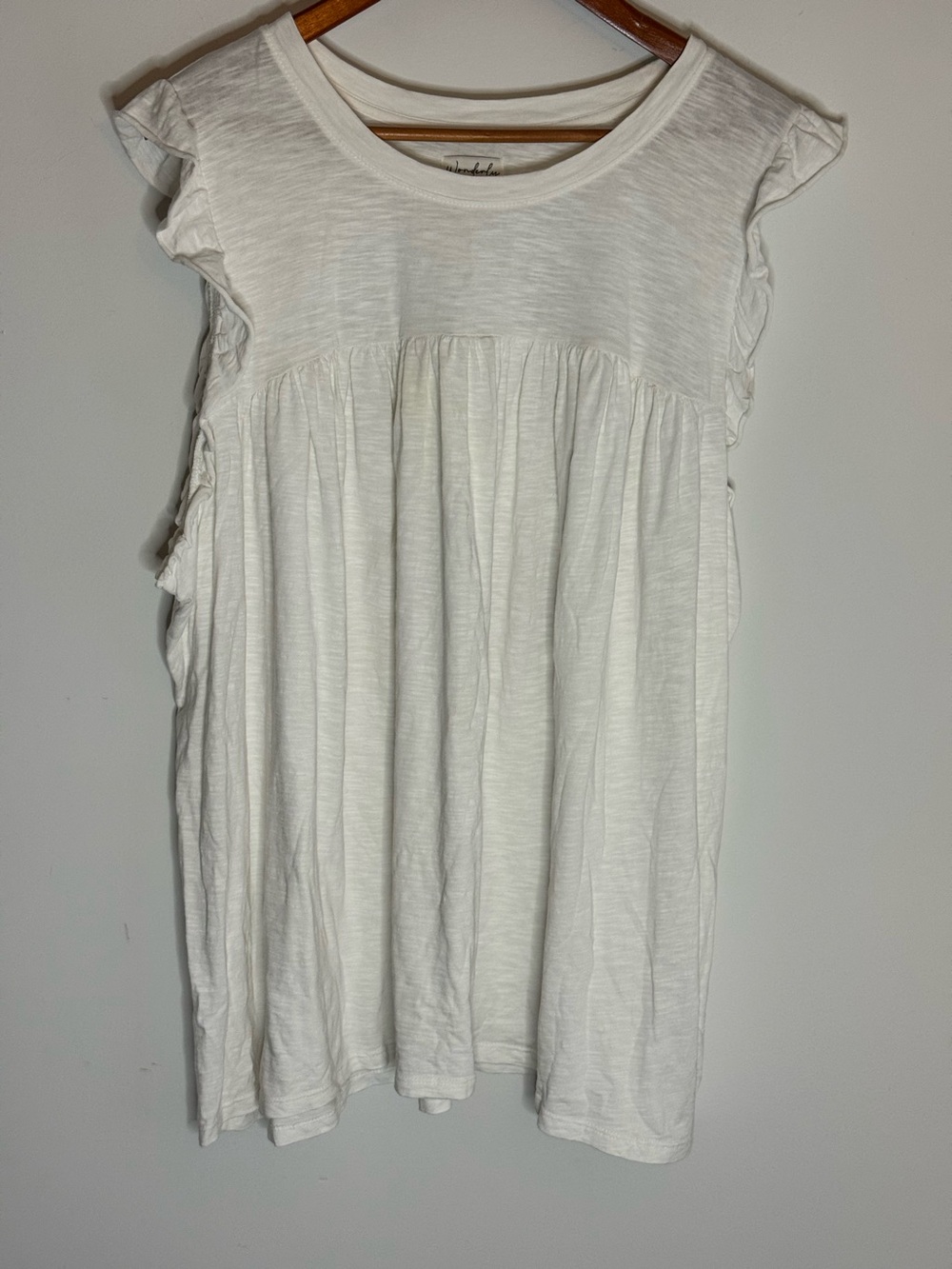 Wonderly White Ruffle Cap Sleeve Babydoll Top Womens 3X Cotton Modal Tunic